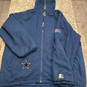 Vintage Dallas Cowboys Jacket Mens XL  Blue Starter Pro Line Quilted Zip Up READ
